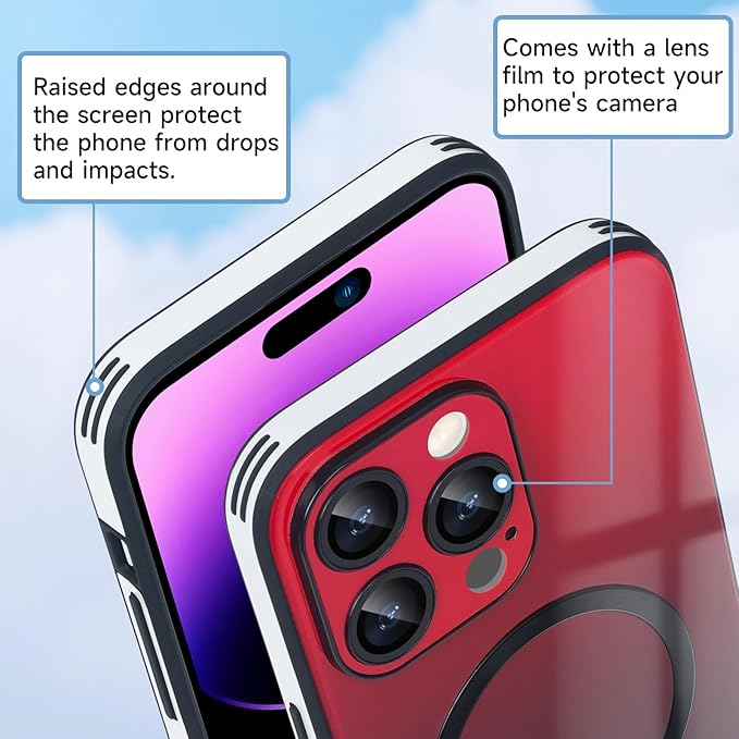 Guppy Compatible with iPhone 12 Pro Max Magnetic Case, Magnetic Gradient Case with Charging, Gradient Glass Back Cover with Lens Film-Red