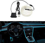 EL Wire Interior Car LED Strip Lights, LEDCARE 16.5FT USB Neon Glowing Strobing Electroluminescent Wire Strip with 6mm Sewing Edge, Ambient Lighting Kits for Car Inside Decoration (Ice Blue)