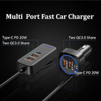 Car USB Charger Multi Port with 5.9FT Extension, QC3.0 76W Fast Charging Cigarette Lighter USB C Charger Adapter Multiple Ports for Mobile Phones and ipad