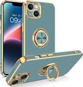 VENINGO iPhone 14 Case,Phone Cases for iPhone 14,Slim Fit Soft 360° Ring Holder Kickstand Magnetic Car Mount Supported Easy Clean Shockproof Protective Cover for Apple iPhone 14 6.1", Blue Grey/Golden