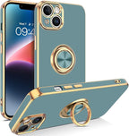 VENINGO iPhone 14 Case,Phone Cases for iPhone 14,Slim Fit Soft 360° Ring Holder Kickstand Magnetic Car Mount Supported Easy Clean Shockproof Protective Cover for Apple iPhone 14 6.1", Blue Grey/Golden