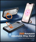 FNTCASE for iPhone 17e Phone Case: for iPhone 16e Case with [360 Spin Magnetic Ring Kickstand] [Compatible for MagSafe] [Screen Protector] Heavy Duty Military Grade Protection Case Translucent Orange
