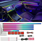 HMYC Acrylic Interior Car LED Strip Light with APP, 18-in-1 128 Colorful 6 Pieces Fiber Optic Car Decoration Atmosphere Light Kits, Dual Zone Music Sync Rhythm RGB Neon Lighting for All Cars