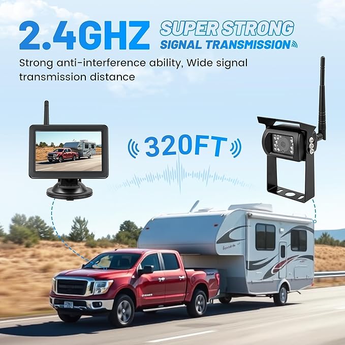 EWAY Wireless RV Backup Camera for Furrion Pre-Wired System: 5" IPS Monitor & 1080P Back Up Cam Flexible Rear View Waterproof w/IR Night Vision, Easy Setup for RVs Campers Travel Trailers Motorhomes