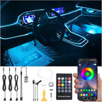 Car Atmosphere Light Kit 4m Fiber Optic RGB Multicolor Sound Active Music Sync Memory Function RF Remote Controller + Bluetooth APP Control 64 Colors USB Car Interior Ambient Lighting Kit 12V