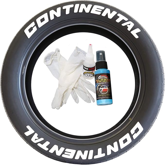 Tire Stickers Continental Tire Lettering Add-On Accessory - Easy DIY with Glue & 2oz Touch-up Cleaner / 14-16 Inch Wheels / 1.50 Inches/White / 8 Pack