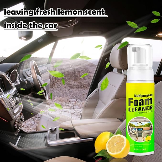 Car Interior Cleaner Foam - Car Dashboard, Seat, Carpet, Upholstery Cleaner, Auto Interior Detailing Spray Leather Vinyl Plastic Cleaner - Remove Stain & Grime & Grease - 150ml
