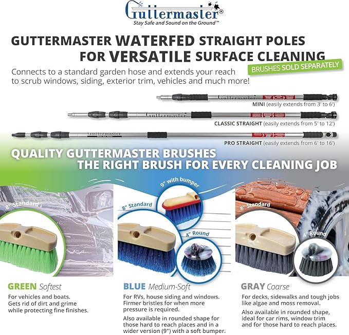GutterMaster GM-214P-8 Grey 8 Inch Oblong Medium Stiff Flow Through Floor and Deck Scrub Brush Head