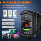 Nilight 5 Gang Rocker Switch Box 12V SPST ON Off Toggle Switches PD Type C and QC 3.0 USB Sockcet Voltmeter Orange LED Light Waterproof Aluminum Mount Bracket Panel DIY Stickers for Boat Car RV Truck