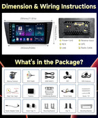 VQU 4G+64G Car Radio for BMW 3 Series 328i 335i 325i 2005-2011 Apple CarPlay Android Auto, 9 Inch IPS Touchscreen for 128i Stereo for BMW E90/E91/E92/E93 GPS Navi FM DSP SWC BT Rear Camera, No Fiber