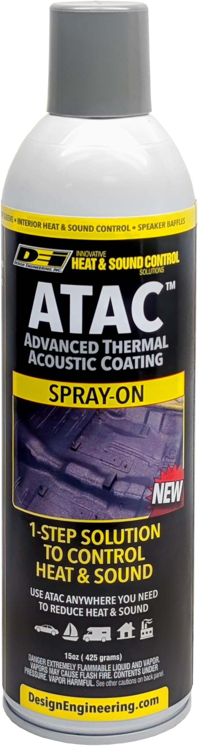 Design Engineering ATAC | Advanced Thermal Acoustic Coating | 15 oz Spray-On Ceramic Thermal & Acoustic Barrier Spray | Heat Insulation, Noise & Vibration Dampening, Easy Application | Made in USA