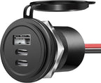 72W 3 Port 12V USB Outlet, Dual PD3.0 Type-C & QC3.0 Aluminum Car Charger, Multi Port USB Power Socket Cigarette Lighter Replacement for RV Camper Truck Boat Golf Cart (1Pcs)