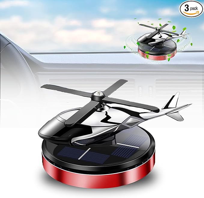 Car Air Freshener, Helicopter Solar Energy Rotating Aromatherapy Al Alloy Diffuser,Long-Lasting Fragrance, Interior Decoration Accessories Diffuser for Car and Home (Red)