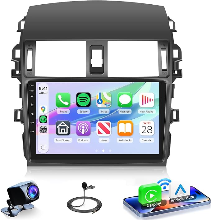 4Core 4G+64G Android 15 Car Radio for Toyota Corolla 2009-2013 Car Stereo Wireless Carplay, Rimoody 9'' HD Touchscreen Mirror Link GPS Navigation 5G-WiFi Bluetooth FM/RDS EQ-32 SWC Backup Camera