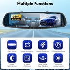 Mirror Dash Cam 4.5 Inch Rear View Mirror Camera 1080P Front and 480P Rear View Dual Cameras with 32G Card, Motion Detection, Night Vision, Parking Assistance, Loop Recording，Exposure Adjustment