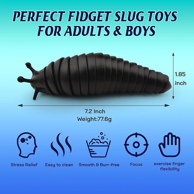 Cevioce Sensory Fidget Toys Adults Teens Kids 3Pcs Cool Gadgets Desk Fidget Slug Toys Sensory Toy for Autism ADHD Anxiety Stress Relief Toys Christmas Stocking Stuffer Gifts for Men Boys