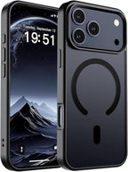 SUPFINE Magnetic for iPhone 17 Pro Case (Compatible with MagSafe)(Military Grade Drop Protection) Translucent Matte Shockproof with Anti-Fingerprint Phone Cover,Black