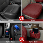 2 Pack Leather Front Car Seat Cover Bottom Car Seat, Anti-Slip and Full Wrap Driver Car Seat Protectors with Storage Pocket, Luxury Waterproof Bottom Auto Seat Cushion Pad Mat for Most Vehicles(Red)