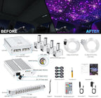 Split Car Starlight Headliner Kit, 4 Colors 12W Meteor Fiber Optic Star Ceiling Lights, 1200pcs*0.02in*9.8ft+240 RGBW Shooting Stars Lights for Car Home Theaters Roof Décor