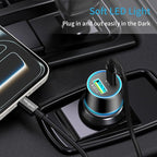 67.5W Car Charger USB C Super Fast Charging, 45W USBC & QC3.0 Port Plug for iPhone 17 Pro Max/Air/16/15/iPad, Samsung S26/S25 Android Cell Phone, Dual 12V Cigarette Lighter Adapter + 8 ft Type C Cable
