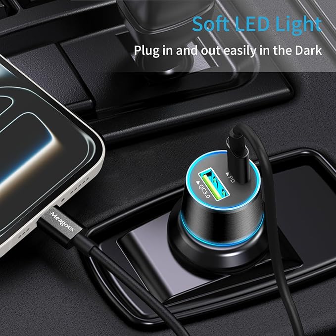 67.5W Car Charger USB C Super Fast Charging, 45W USBC & QC3.0 Port Plug for iPhone 17 Pro Max/Air/16/15/iPad, Samsung S26/S25 Android Cell Phone, Dual 12V Cigarette Lighter Adapter + 8 ft Type C Cable