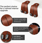 CoBak Purse Hook for Car - Universal Premium Stitched Leather and Aluminum-Magnesium Alloy Double Car Seat Back Storage Hook for Purses, Handbags, Bags (2 Pack),Russet Brown