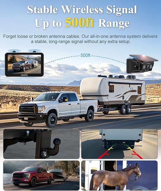 VEKOOTO VK7Pro 4 Magnetic Solar Wireless Backup Camera with 7'' Touchscreen Monitor, 15,800mAh Rechargeable, No Wiring, HD1080P Night Vision Wireless Backup Camera for Trucks, RV, Trailer, Camper