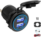 Dual USB Socket 12V Marine Outlet with Switch Golf Cart USB Port 12 Volt DC Car Charger Mount Waterproof Cigarette Lighter Power Adapter DIY Kit Fast Charge with Blue LED for Boat Motorcycle ATV RV