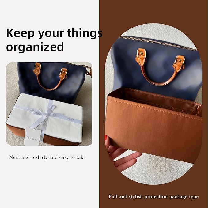 DGAZ Silk Purse Organizer Insert Fits LV Speedy 16/20/25/30/35/40/45 bags，Silky Smooth Bag Organizer，Luxury Handbag & Tote Shaper(Gold,SP40)