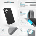 Speck Black iPhone 16 Case - Slim Phone Case iPhone 16 - iPhone 16 Phone Case - Presidio 2 Grip - Black/Slate