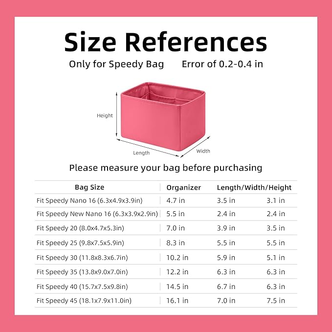 DGAZ Silk Purse Organizer Insert Fits LV Speedy 16/20/25/30/35/40/45 bags，Silky Smooth Bag Organizer，Luxury Handbag & Tote Shaper(Rose lipstick,SP25)