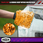 AIDEA Car Wash Mitt Microfiber, 2PK Scratch Free Lint-Free, Premium Chenille Microfiber Mitt Car Wash Brush, Orange, Regular Size 7.12''X10.14''