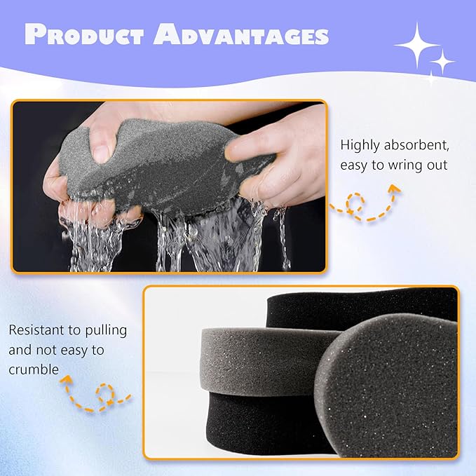 Professional 8-Shaped Car Detailing Sponge, Extra Large Thick Cell Foam Pad for Safe Waxing, Washing, And Drying Effectively Adsorb Dust Particles，Long Lifespan Without Deformation (Black 3PC)