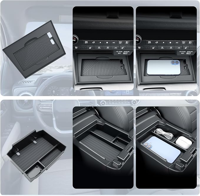 BIBIBO 2Packs for 2026 Subaru Outback Center Console Organizer 2026 Subaru Outback(Premium,Limited,Touring,Wilderness,Limited XT,Touring XT) Console Insert Tray +Silicone Wireless Charging Mat