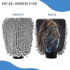 YETTASBIN Leopard 2PCS Car Wash Mitts, Ultra Absorbent Chenille Microfiber Car Washing Gloves, Scratch-Free Lint-Free Auto Cleaning Mitt, Machine Washable Elastic Cuff Car Wash Sponge