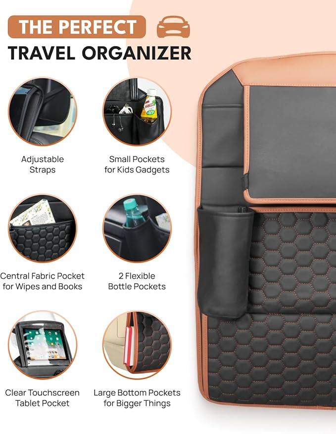 Owleys Set Seat Back Organizer & Car Seat Protector Hexy Waterproof & Non-Slip Protector for Child Car Cushion for Leather and Fabric Seats (Hexy Set 1)