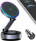 Magnetic Phone Holder for Car Wireless Charging, 15W Fast Wireless Car Charger with Vacuum Suction, 360° Adjustable Magnetic Mount for Dashboard & Windshield, Hands-Free for MagSafe iPhone & Android