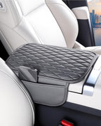 ESKONKE [Upgraded] Car Center Console Cover with 2 Storage Bags - Premium Nappa Leather Armrest Cover, Scratch & Wear Resistant, Waterproof Car Interior Accessories (Grey)