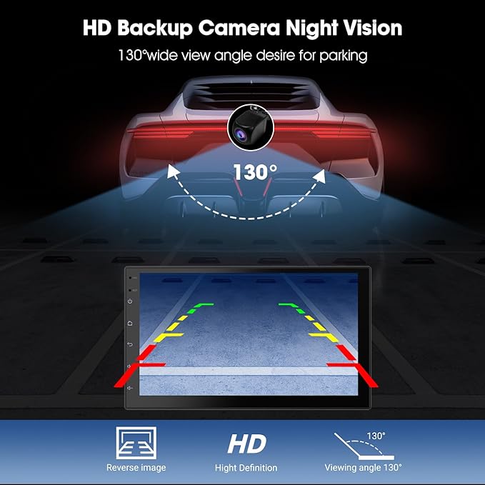 Wireless CarPlay Screen for Car & Android Auto Head Unit - Touchscreen 7 Inch Double Din Car Stereo with Backup Camera for All Cars (2+64GB)