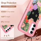 for Samsung Galaxy A15 5G Phone Case - Compatible with MagSafe Women Girls Cute Magnetic Protective Cover Cat Flower Fashion Floral Design Heavy Duty Shockproof for Samsung A15 5G Case 6.5"