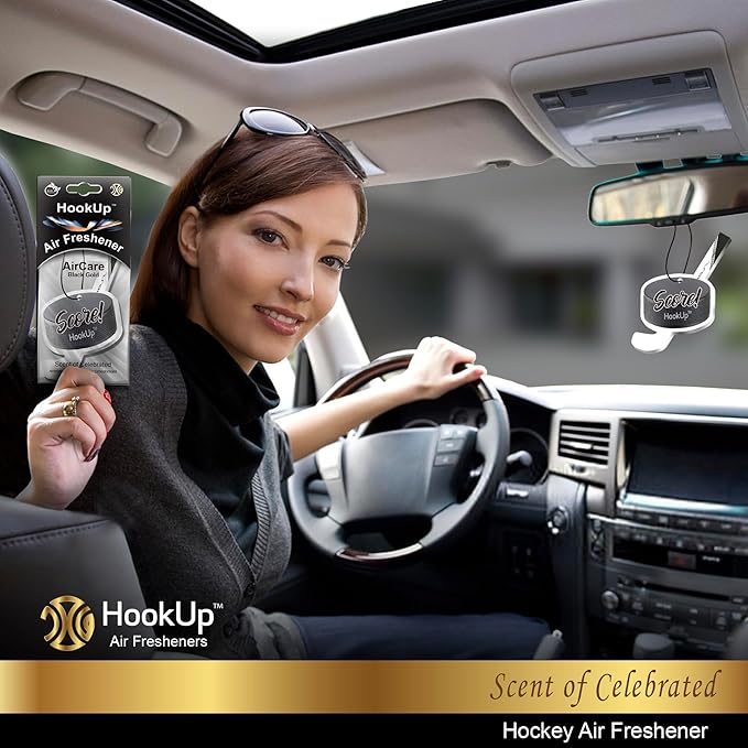 Hockey Car Air Freshener by HookUp - 50 Pack - Black Gold Scent (Extra Strong) | Unique Hockey Gift for Players, Coach, Fans | Hanging Car Accessory with Long Lasting Fresheners Smell