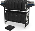 Tire Storage Rack 57" x 55.1" x 20" w/Anti-dust Cover, Adjustable Rolling Tire Rack for Garage Black w/4 Swivel Casters & 2 Storage Shelf for Garage Storage