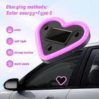6 Lighting Modes Solar Powered Car LED Ambient Light, Rechargeable Wireless LED Heart Shape C-Pillar Neon Light, AutoGlow Solar Heart Light for Car Window Romantic Decor Surprising Gifts