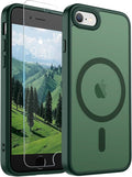 SUPFINE Magnetic for iPhone SE Case 2022 (3rd)/2020 (2nd), iPhone 8 Case (Compatible with MagSafe) (Military Grade Drop Protection) Slim Translucent Matte Phone Case, Forest Green
