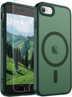 SUPFINE Magnetic for iPhone SE Case 2022 (3rd)/2020 (2nd), iPhone 8 Case (Compatible with MagSafe) (Military Grade Drop Protection) Slim Translucent Matte Phone Case, Forest Green