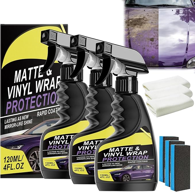 Matte & Vinyl Wrap Protection Spray, 2026 New Cars Vinyl Wrap Protectant Cleaner, Quick Drying Matte Paint Cleaner for Car, Matte Finish Detailer and Spray Sealant for Cars (3Sets)
