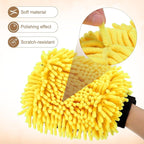 HARFINGTON 2pcs Chenille Microfiber Car Wash Mitts 9.8" x 7.9" Scratch Free Wash Gloves Absorbent Double Sided Plush Cleaning Drying Mitts for Car Washing Home Clean, Yellow