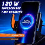 Fast Wireless Car Charger Wireless Charging Phone Mount for Car Magnetic Navigation Car Phone Holder Automatic Smart Sensor Clamping Rotating with Charger Station Fast Wireless Charger Max 120W(Black)