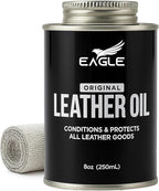 Leather Oil Conditioner with Applicator & Cloth – All-Natural Deep Conditioning Oil for Saddles, Furniture, Bags, Belts & Leather Gear – 8.45oz Restorative Oil for Dry, Cracked Leather