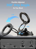 Magnetic Phone Holder for Car [90+LB Strongest Suction&3000gf Strongest Magnetic] 360° Adjustable Vacuum Phone Holders for Your Car, Magsafe Car Mount for iPhone (Black)